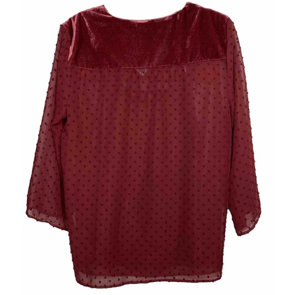 Style & Co NWT Womens Med Eyelet Red 2-pc 3/4 Bell Sleeve Velvet Sheer Tunic Top - Picture 2 of 13